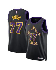 Youth Los Angeles Lakers #77 Luka Doncic Black 2025/26 City Edition Swingman Jersey (Black)
