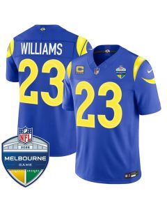 Youth Los Angeles Rams #23 Kyren Williams Royal 2026 4-Star C Patch And Melbourne Game Patch Vapor F.U.S.E. Limited Jersey (Royal)