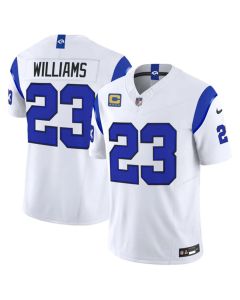 Youth Los Angeles Rams #23 Kyren Williams White Fearsome 2026 4-Star C Patch Vapor F.U.S.E. Limited Jersey (White)
