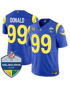 Youth Los Angeles Rams #99 Aaron Donald Royal 2026 4-Star C Patch And Melbourne Game Patch Vapor F.U.S.E. Limited Jersey (Royal)