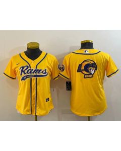Youth Los Angeles Rams Yellow Team Big Logo With Patch Cool Base Stitched Baseball Jersey