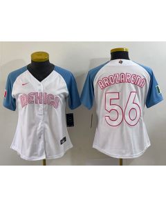 Youth Mexico Baseball #56 Randy Arozarena 2023 White Blue World Baseball Classic With Patch Stitched Jersey (Blue White)