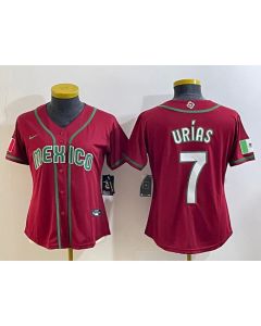 Youth Mexico Baseball #7 Julio Urias 2023 Red World Baseball Classic Stitched Jersey (Red)