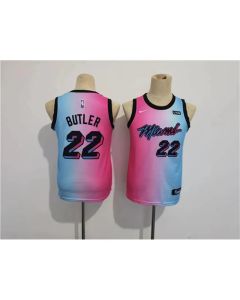 Youth Miami Heat #22 Jimmy Butler Blue/Pink City Edition Stitched Jersey