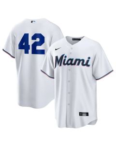 Youth Miami Marlins #42 Jackie Robinson Nike White Home 2025 Jackie Robinson Day Replica Jersey (White)