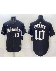 Youth Milwaukee Brewers #10 Sal Frelick Black "Gothic 414 Shadows Edition" Vapor Premier Limited Stitched Jersey (Black)