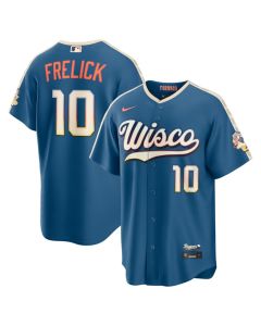 Youth Milwaukee Brewers #10 Sal Frelick Nike Mineral Blue 2026 City Connect Stadium Jersey