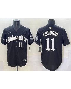 Youth Milwaukee Brewers #11 Jackson Chourio Black "Gothic 414 Shadows Edition" Vapor Premier Limited Stitched Jersey (Black)
