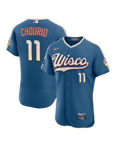 Youth Milwaukee Brewers #11 Jackson Chourio Nike Mineral Blue 2026 City Connect Authentic Sponsor Patch Jersey (Blue)
