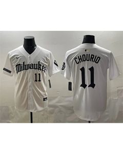 Youth Milwaukee Brewers #11 Jackson Chourio White "Gothic 414 Shadows Edition" Vapor Premier Limited Stitched Jersey (White)