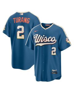 Youth Milwaukee Brewers #2 Brice Turang Nike Mineral Blue 2026 City Connect Stadium Jersey (Blue)