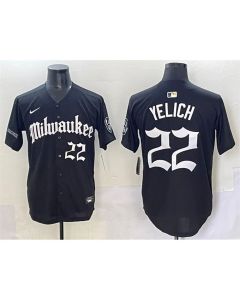 Youth Milwaukee Brewers #22 Christian Yelich Black "Gothic 414 Shadows Edition" Vapor Premier Limited Stitched Jersey (Black)