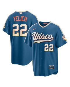Youth Milwaukee Brewers #22 Christian Yelich Nike Mineral Blue 2026 City Connect Stadium Jersey