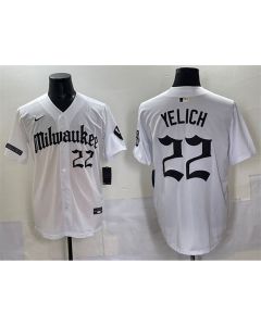 Youth Milwaukee Brewers #22 Christian Yelich White "Gothic 414 Shadows Edition" Vapor Premier Limited Stitched Jersey (White)