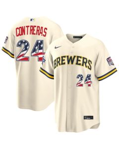 Youth Milwaukee Brewers #24 William Contreras Nike Cream 2026 All-Star Edition Stars & Stripes Stadium Jersey (Cream)