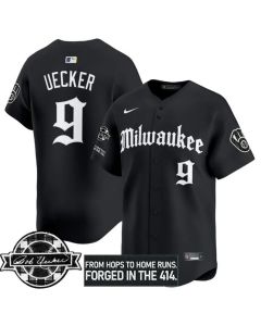 Youth Milwaukee Brewers #9 Bob Uecker Black Gothic Edition Bob Uecker Patch Vapor Premier Limited Stitched Baseball Jersey (Black)
