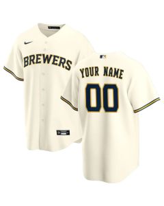Youth Milwaukee Brewers Nike Cream Home Replica Custom Jersey (Cream)