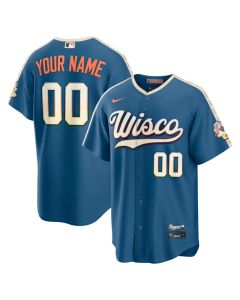 Youth Milwaukee Brewers Nike Mineral Blue 2026 City Connect Authentic Sponsor Patch Custom Jersey (Blue)
