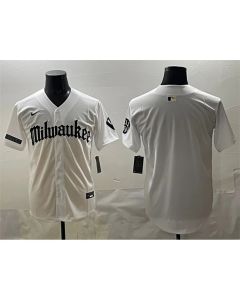Youth Milwaukee Brewers White "Gothic 414 Shadows Edition" Vapor Premier Limited Stitched Jersey (White)