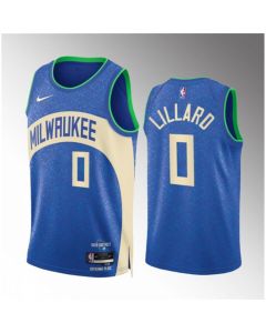 Youth Milwaukee Bucks #0 Damian Lillard 2023/24 Blue City Edition Stitched Basketball Jersey