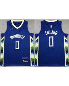 Youth Milwaukee Bucks #0 Damian Lillard Blue City Edition Stitched Basketball Jersey