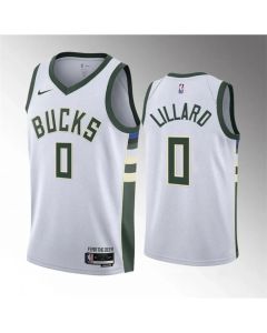 Youth Milwaukee Bucks #0 Damian Lillard White Stitched Basketball Jersey