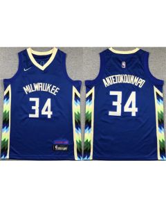 Youth Milwaukee Bucks #34 Giannis Antetokounmpo Blue City Edition Stitched Basketball Jersey