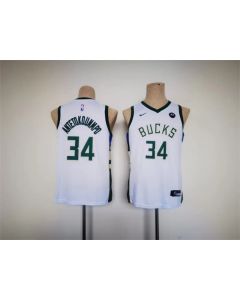Youth Milwaukee Bucks #34 Giannis Antetokounmpo White Stitched Basketball Jersey
