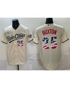 Youth Minnesota Twins #25 Byron Buxton Cream 2026 USA 250 Fourth of July Baseball Jersey (Cream)