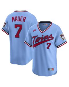 Youth Minnesota Twins #7 Joe Mauer Nike Light Blue Throwback Cooperstown Collection Limited Jersey (Blue)