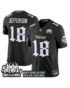 Youth Minnesota Vikings #18 Justin Jefferson Black 2025 F.U.S.E. Kings of the North Patch "Gothic Norseblood Edition" Vapor Untouchable Limited Stitched Football Jersey