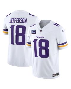 Youth Minnesota Vikings #18 Justin Jefferson White 2026 With 4-star C Patch And John Madden Patch Vapor F.U.S.E. Limited Jersey