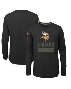 Youth Minnesota Vikings 2020 Black Salute To Service Sideline Performance Long Sleeve T-Shirt