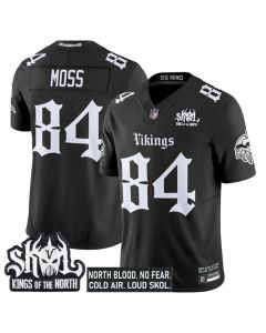 Youth Minnesota Vikings #84 Randy Moss Black 2025 F.U.S.E. Kings of the North Patch "Gothic Norseblood Edition" Vapor Untouchable Limited Stitched Football Jersey