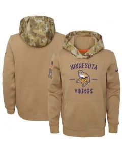 Youth Minnesota Vikings Khaki 2019 Salute to Service Therma Pullover Hoodie