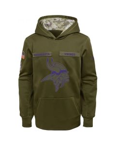 Youth Minnesota Vikings Olive Salute to Service Pullover Performance NFL Hoodie