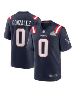 Youth New England Patriots #0 Christian Gonzalez Navy Super Bowl LX Patch Game Jersey (Navy)