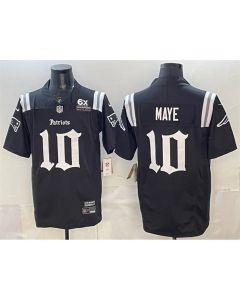 Youth New England Patriots #10 Drake Maye Black F.U.S.E. With 6x Super Bowl Champions Patch Gothic Revolution Edition Stitched Football Jersey (Black)