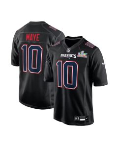 Youth New England Patriots #10 Drake Maye Black Super Bowl LX Patch Carbon Fashion Game Jersey