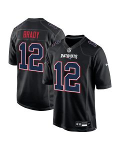 Youth New England Patriots #12 Tom Brady Carbon Black Fashion Game Jersey (Black)