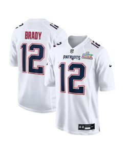 Youth New England Patriots #12 Tom Brady White Super Bowl LX Patch Tundra Fashion Game Jersey
