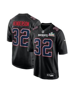 Youth New England Patriots #32 TreVeyon Henderson Black Super Bowl LX Patch Carbon Fashion Game Jersey