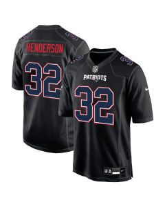 Youth New England Patriots #32 TreVeyon Henderson Carbon Black Fashion Game Jersey
