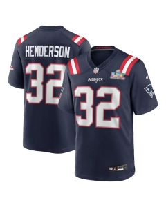 Youth New England Patriots #32 TreVeyon Henderson Navy Super Bowl LX Patch Game Jersey (Navy)