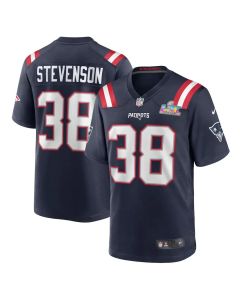 Youth New England Patriots #38 Rhamondre Stevenson Navy Super Bowl LX Patch Game Jersey (Navy)