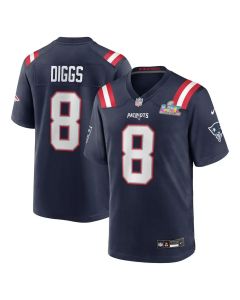 Youth New England Patriots #8 Stefon Diggs Navy Super Bowl LX Patch Game Jersey (Navy)