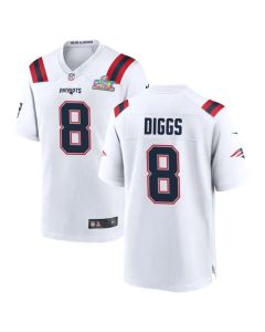 Youth New England Patriots #8 Stefon Diggs White Super Bowl LX Patch Game Jersey (White)