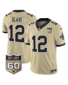 Youth New Orleans Saints #12 Chris Olave Gold 2026 60th Anniversary Patch Vapor F.U.S.E Limited Jersey (Gold)
