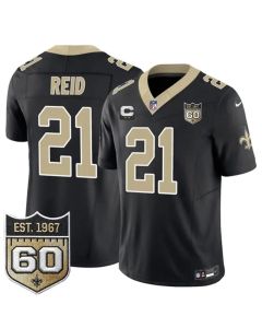 Youth New Orleans Saints #21 Justin Reid Black 2026 With 2-Star C Patch And 60th Anniversary Patch Vapor F.U.S.E Limited Jersey