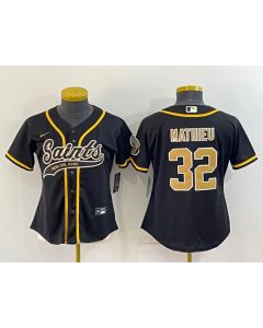 Youth New Orleans Saints #32 Tyrann Mathieu Black With Patch Cool Base Stitched Baseball Jersey